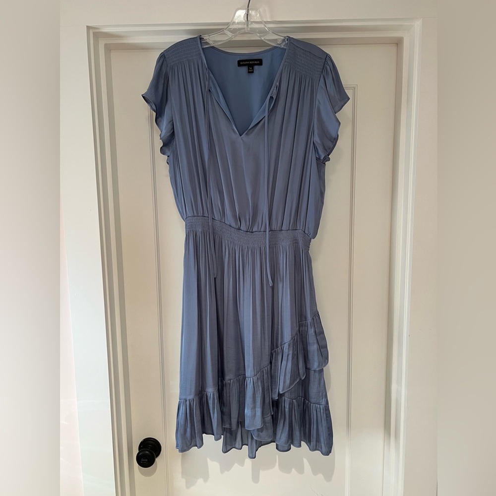 Banana Republic Light Blue Ruffled Silky Dress
